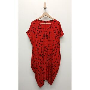 Kozan Tunic Dress Women Size M Red Black Polka Dot Cocoon Lagenlook